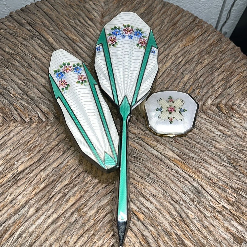 Made in England enamel hair brush and clothing brush